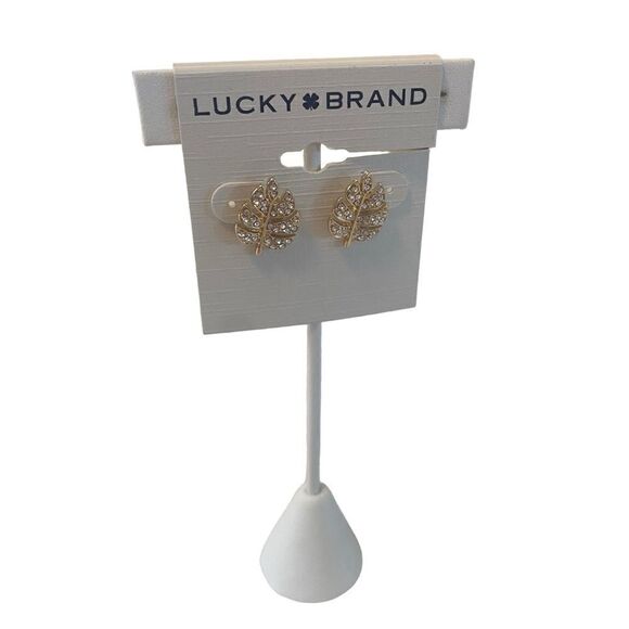 Pave Crystal & Gold Toned Leaf Posts. - Picture 3 of 6